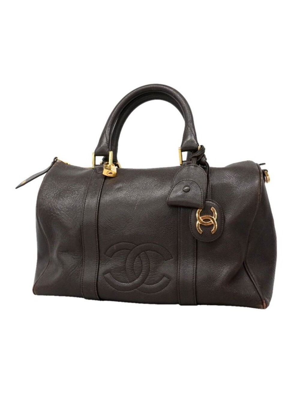 Chanel Boston Bag Caviar Leather Brown Gold